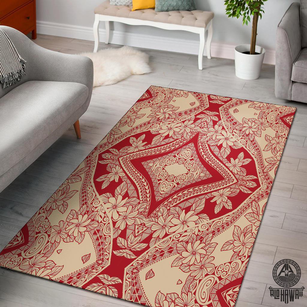 Polynesian Red And Nude Area Rug Black - Polynesian Pride