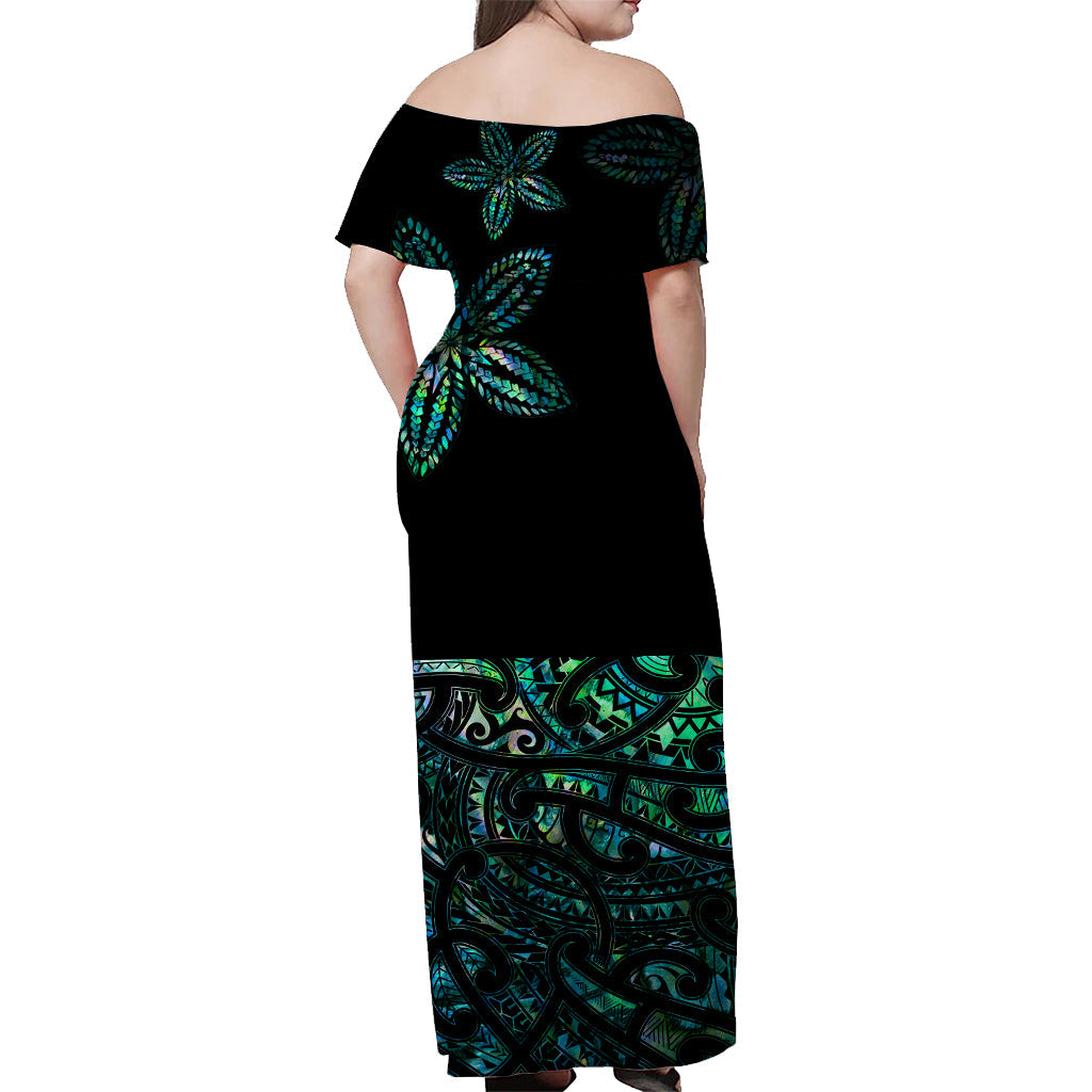 New Zealand Off Shoulder Long Dress Maori Paua Shell Ver.03 LT13 - Polynesian Pride