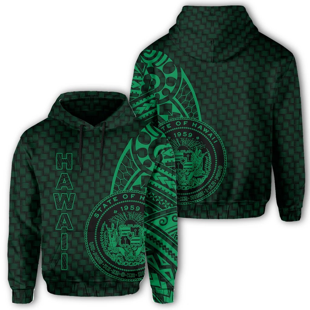 Hawaii Polynesian Hoodie Green Emboss Style Unisex Green - Polynesian Pride