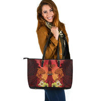 Papua New Guinea Custom Personalised Large Leather Tote - Tribal Tuna Fish - Polynesian Pride