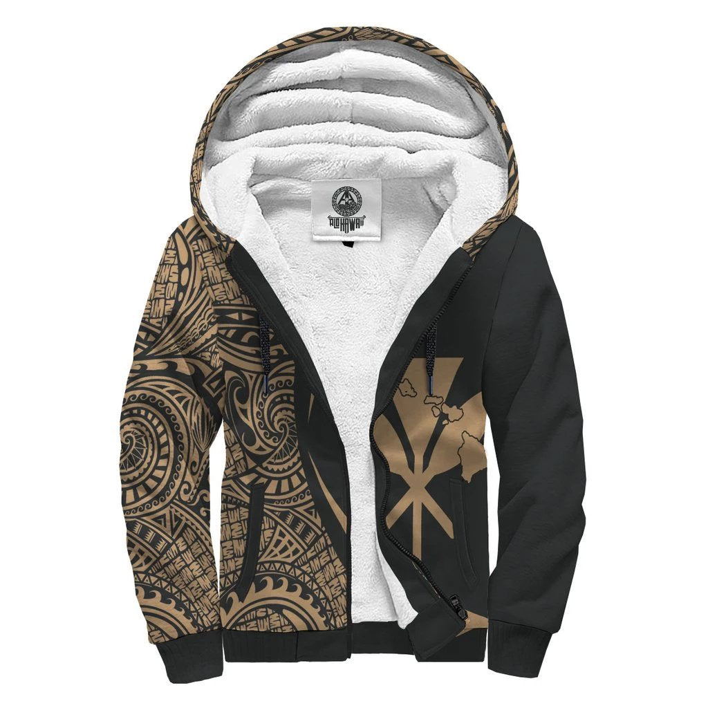 Kanaka Hawaii Map Gold Polynesian Sherpa Hoodie - Circle Style AH Gold - Polynesian Pride