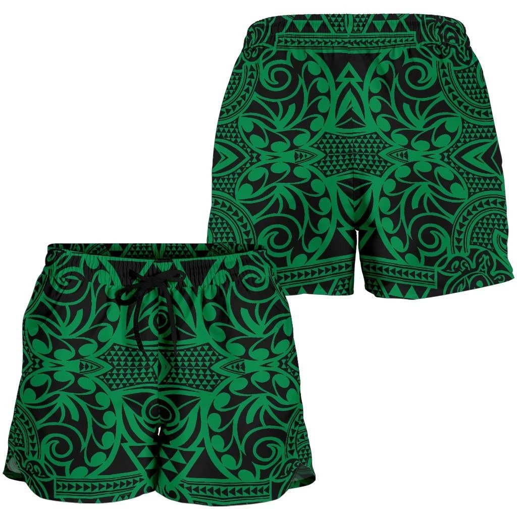 Polynesian Kakau Turtle Green Women's Short Women Green - Polynesian Pride