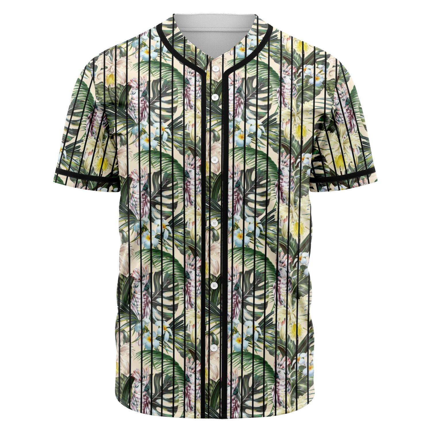 Tropical Jungle Parrots And Flamingos Baseball Jersey Black - Polynesian Pride