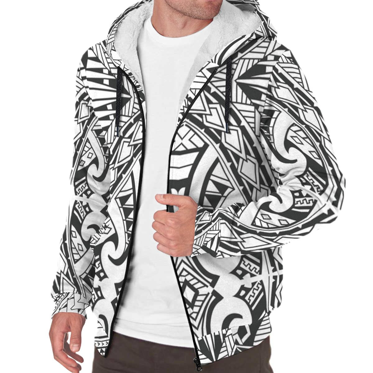 Polynesian Patterns Sherpa Hoodie 02 White - Polynesian Pride