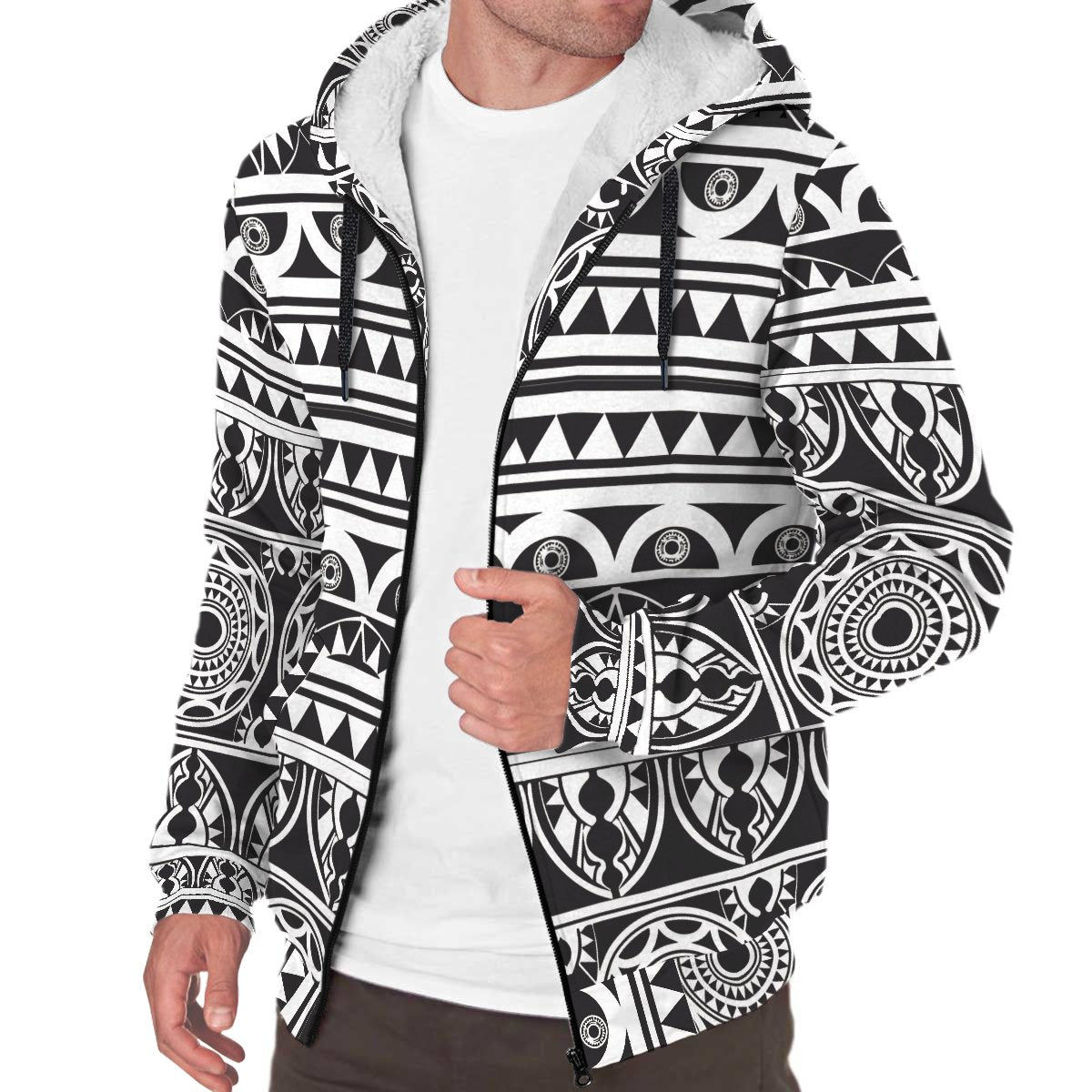 Polynesian Patterns Sherpa Hoodie 05 White - Polynesian Pride