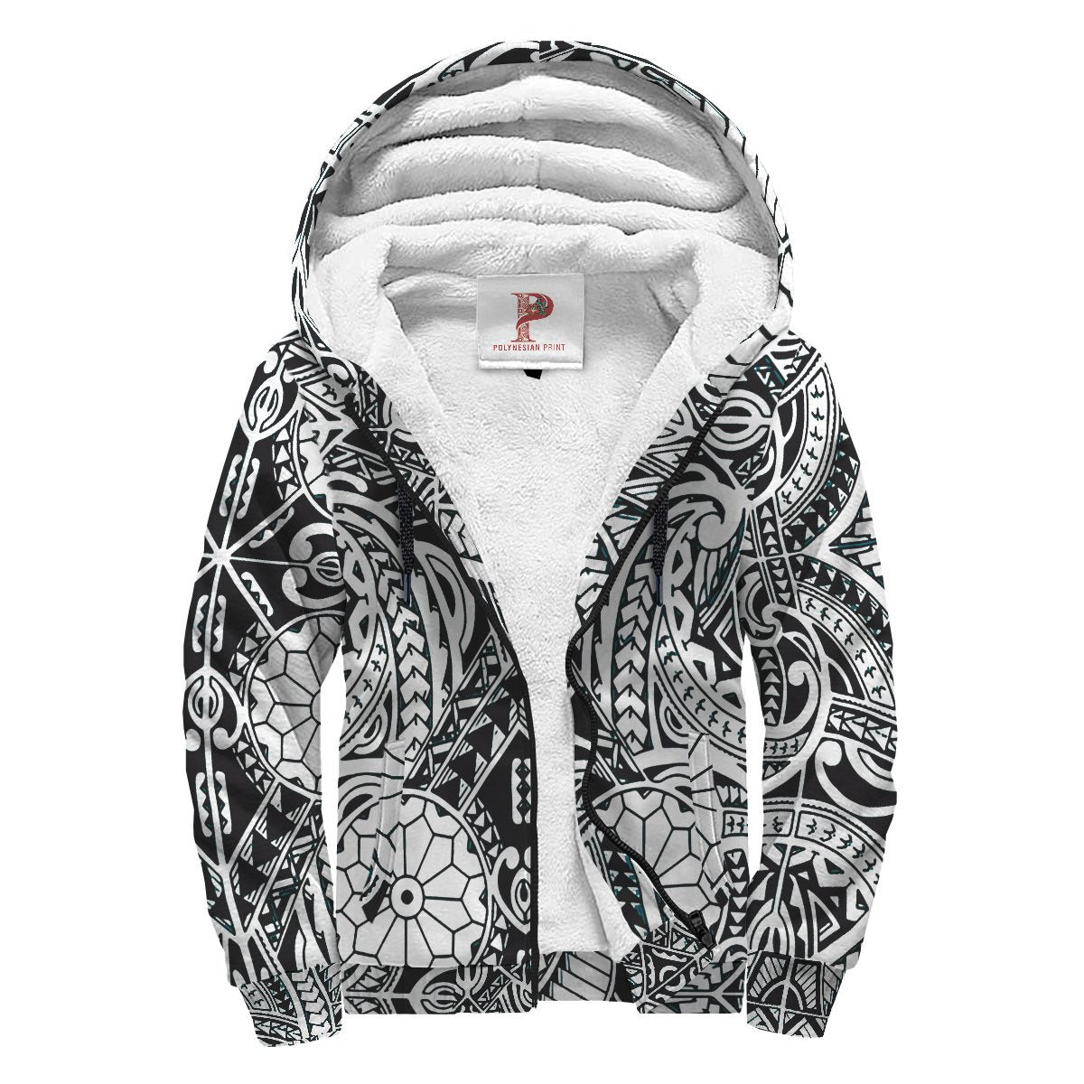 Polynesian Patterns Sherpa Hoodie - Black White Style - Polynesian Pride