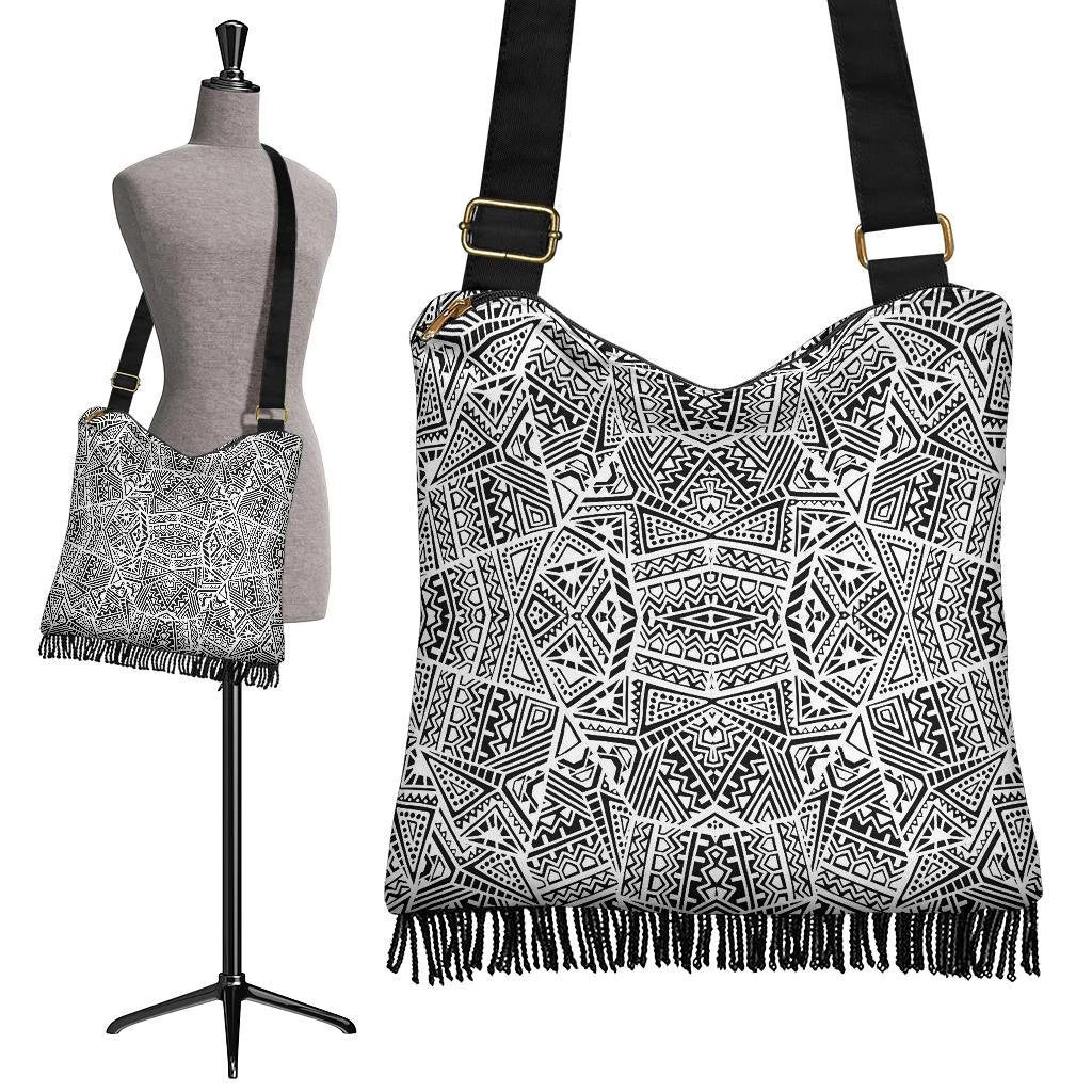 Polynesian Tribal Crossbody Boho Handbag Pattern Crossbody Boho Handbag One Size Black - Polynesian Pride