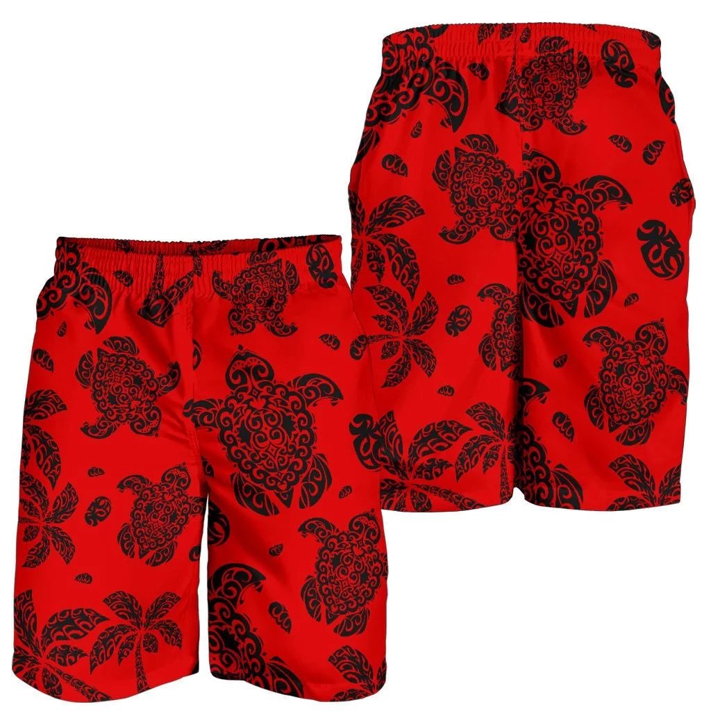 Polynesian Turtle Palm And Sea Pebbles Red Men's Short Men's Shorts Red - Polynesian Pride