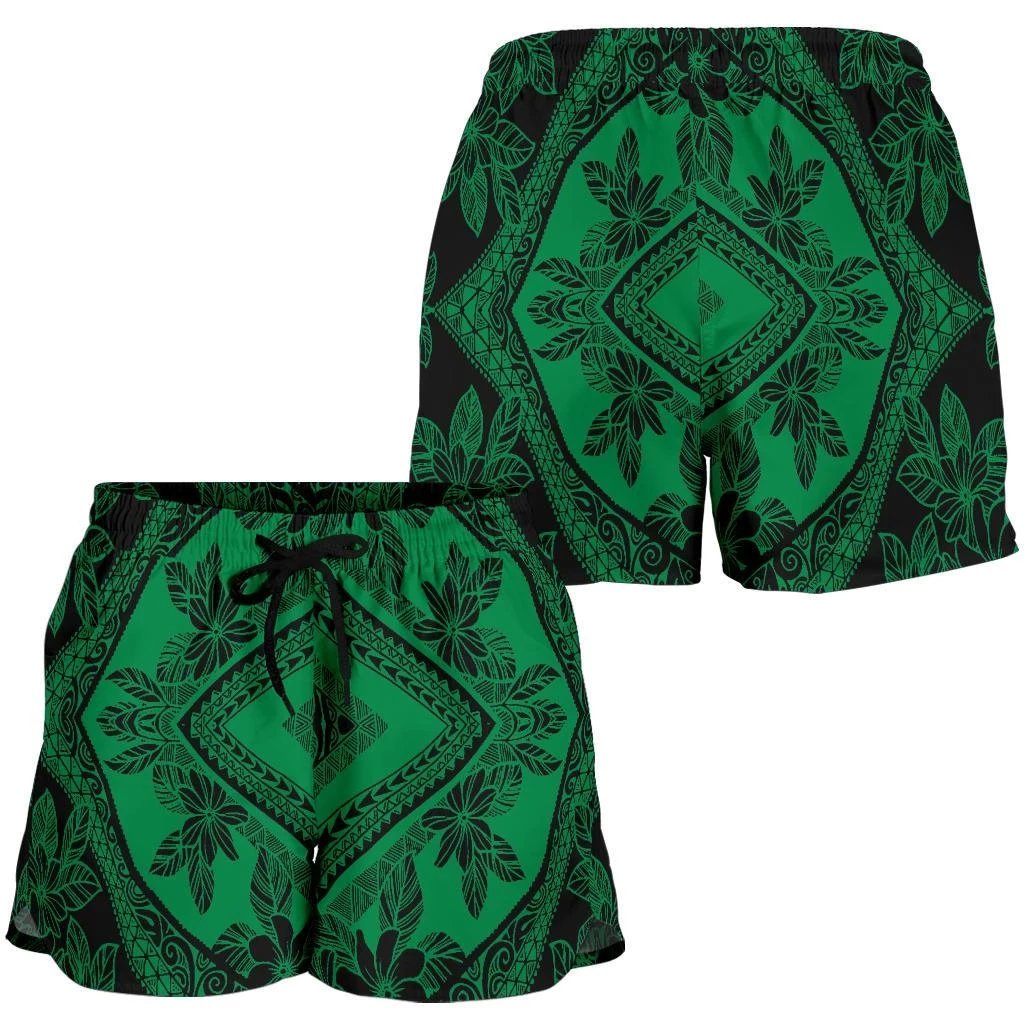 Polynesian Plumeria Mix Green Black Women's Short Women Black - Polynesian Pride