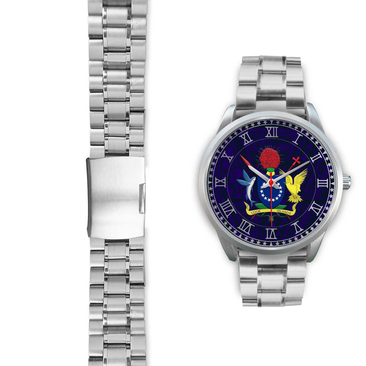 Cook Islands Coat Of Arms Silver Watch - Polynesian Pride