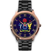 Cook Islands Coat Of Arms Rose Gold Watch Black Metal Link Gold - Polynesian Pride