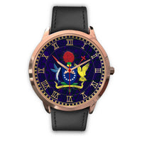 Cook Islands Coat Of Arms Rose Gold Watch Black Leather Gold - Polynesian Pride