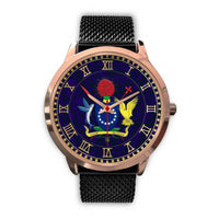 Cook Islands Coat Of Arms Rose Gold Watch Black Metal Mesh Gold - Polynesian Pride