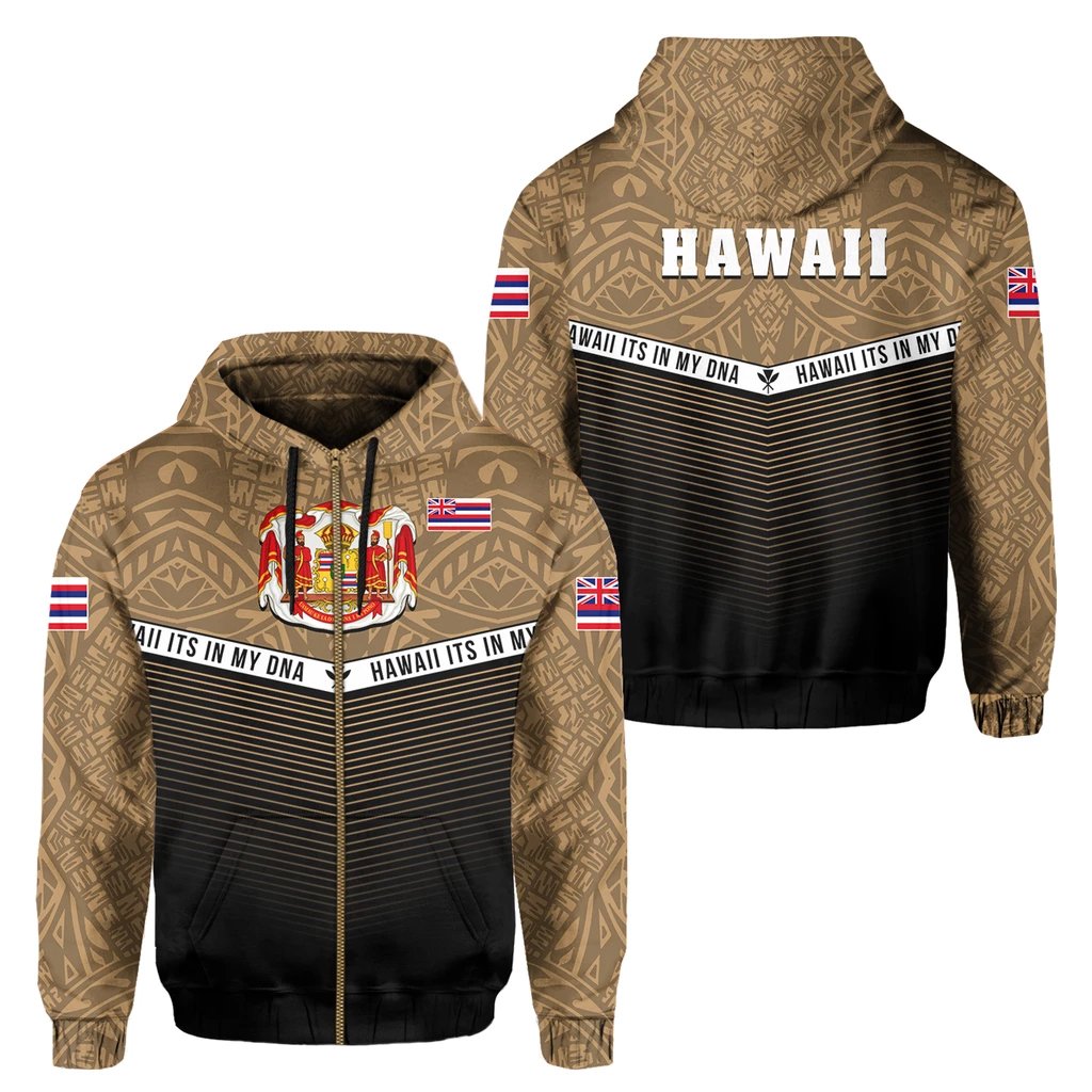 Hawaii Polynesian Zipper Hoodie Gold Mix Style Unisex Gold - Polynesian Pride