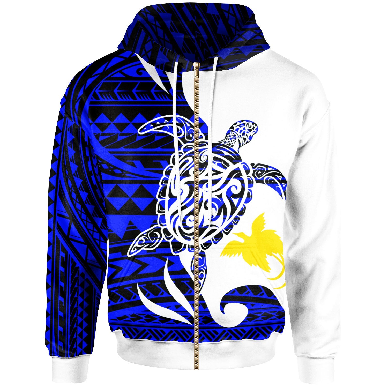 Papua New Guinea Custom Zip Hoodie Mega Turtle Unisex Blue - Polynesian Pride