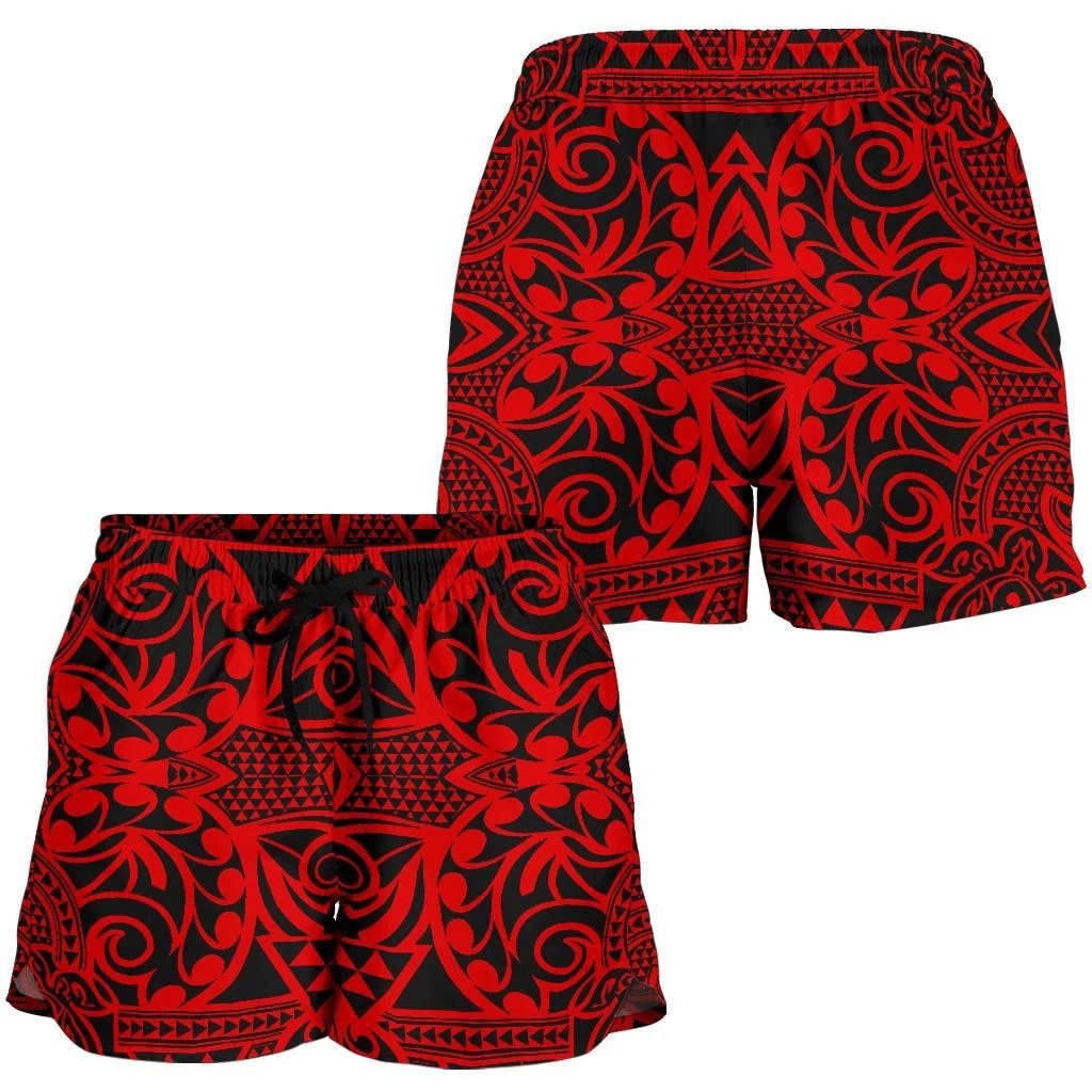 Polynesian Kakau Turtle Red Women's Short Women Red - Polynesian Pride