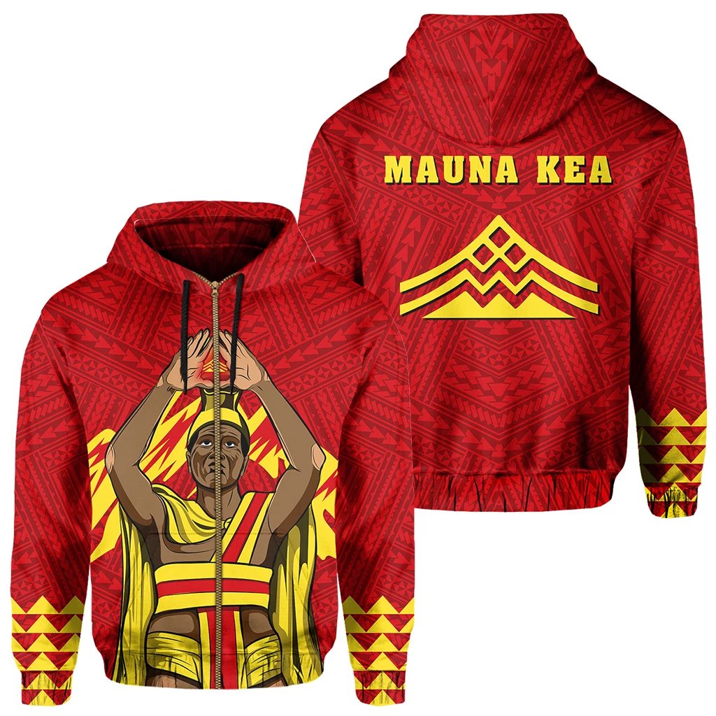 King Mauna Kea Kauka Zipper Hoodie Red Unisex Red - Polynesian Pride