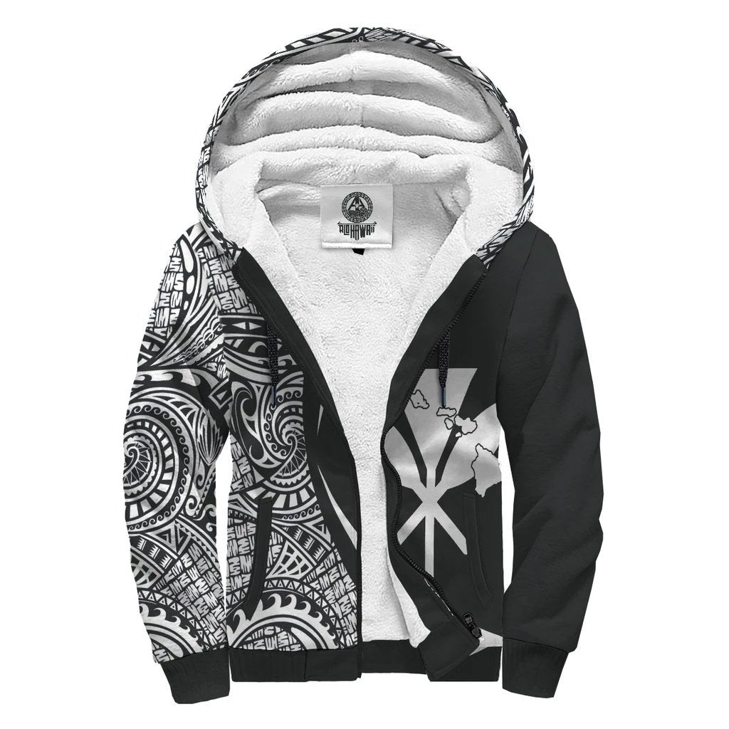 Kanaka Hawaii Map White Polynesian Sherpa Hoodie - Circle Style AH White - Polynesian Pride