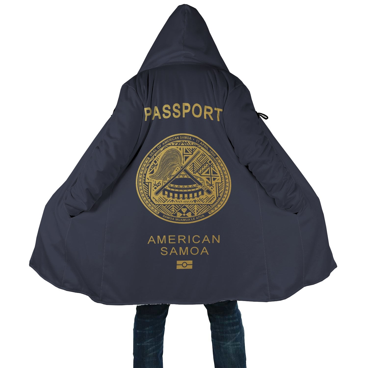 American Samoa All Over Print Cloak - Passport Version Unisex Blue - Gold - Polynesian Pride