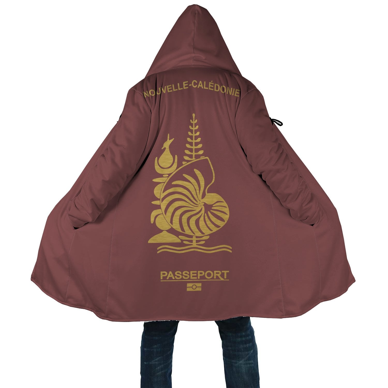 New Caledonia All Over Print Cloak - Passport Version Unisex Red - gold - Polynesian Pride