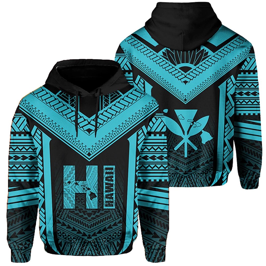 Hawaiian Kanaka Polynesian Hoodie Active Blue Unisex Blue - Polynesian Pride