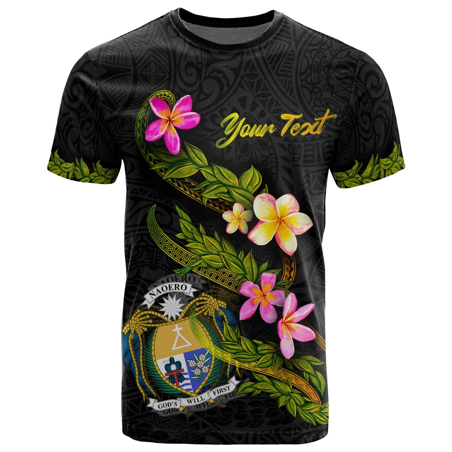 Nauru Polynesian Custom T Shirt Plumeria Tribal Unisex Black - Polynesian Pride