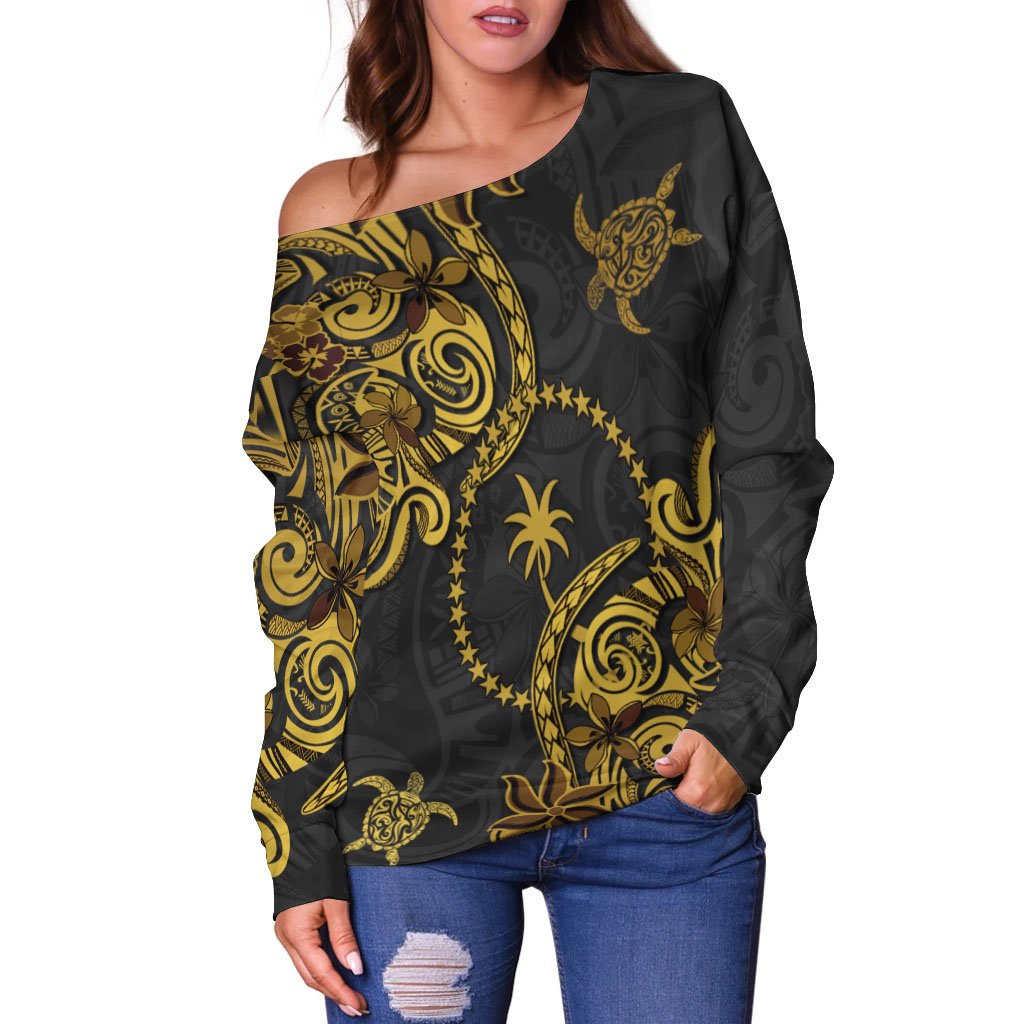 Chuuk State Women's Off Shoulder Sweaters - Abstract Style - Polynesian Pride
