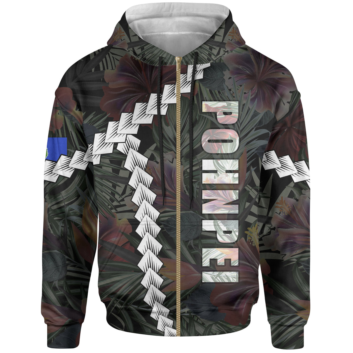 Pohnpei Micronesian Zip up Hoodie Chain Polynesian Unisex BLACK - Polynesian Pride