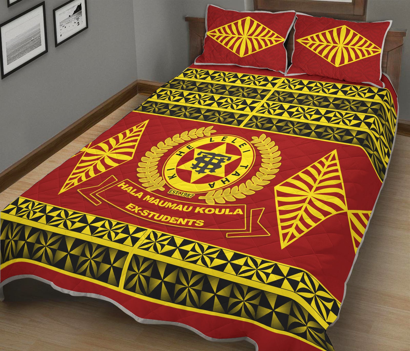 Tonga High School Quilt Bed Set - Tongan Pattern LT13 Red - Polynesian Pride