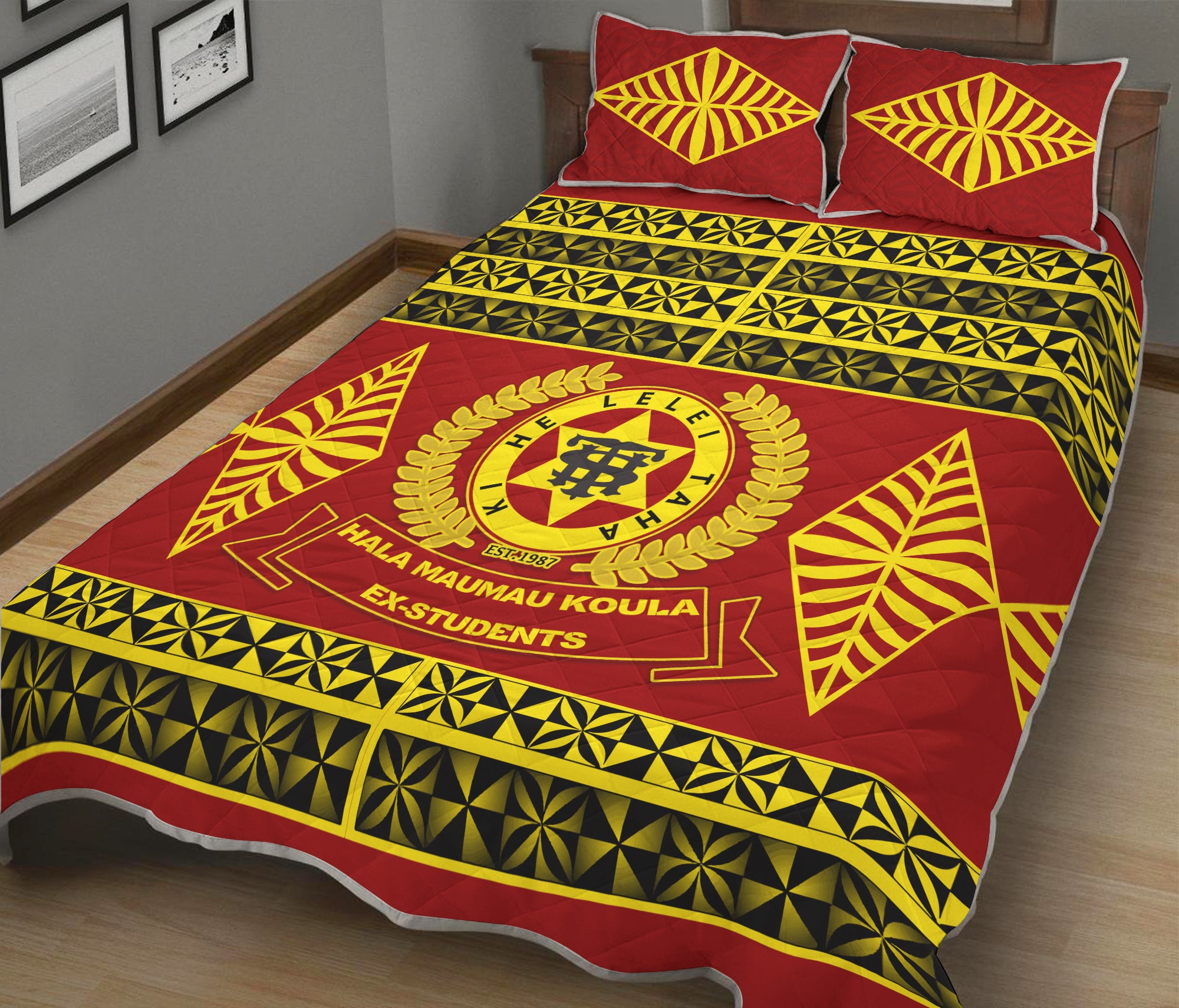 Tonga High School Quilt Bed Set - Tongan Pattern LT13 Red - Polynesian Pride