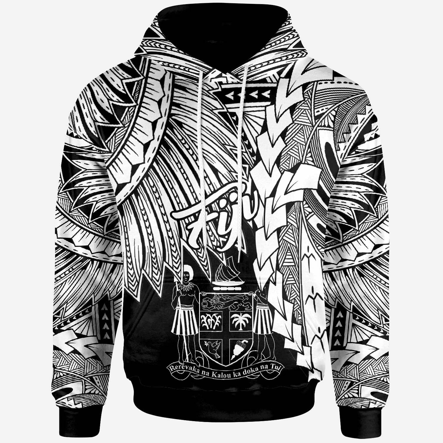 Fiji Polynesian Hoodie Tribal Wave Tattoo White Unisex White - Polynesian Pride