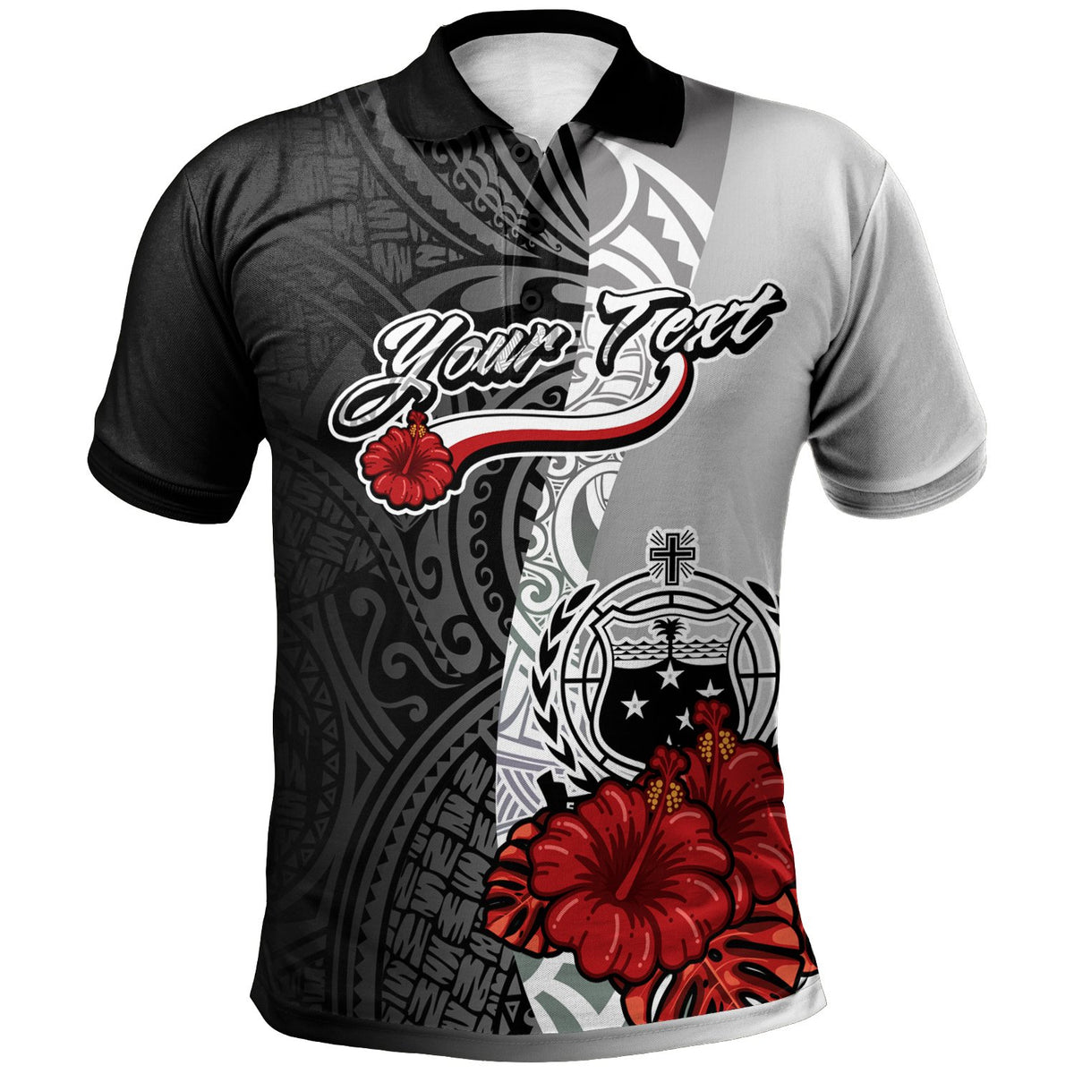 Samoa Polynesian Custom Polo Shirt Coat Of Arm With Hibiscus White Unisex White - Polynesian Pride