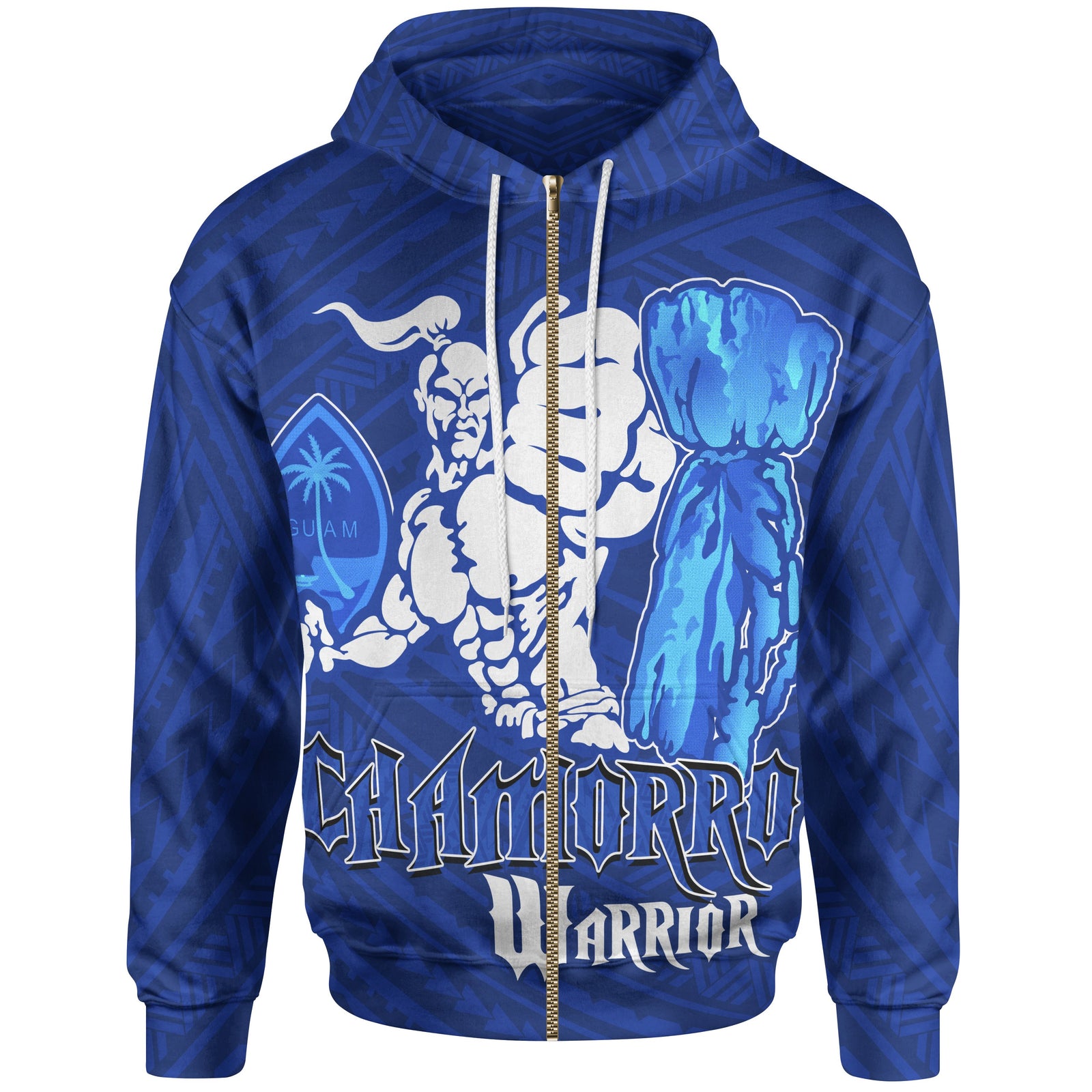 Guam Zip Hoodie Chamorro Warrior Unisex Blue - Polynesian Pride