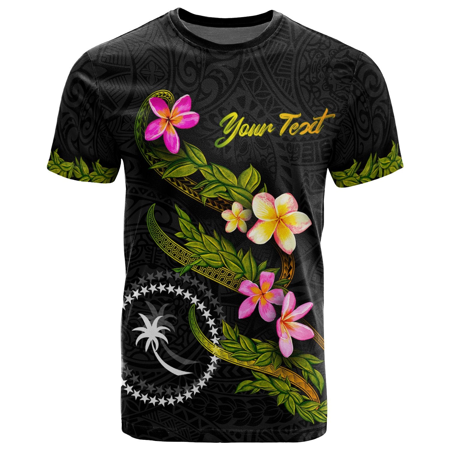 Chuuk Polynesian Custom T Shirt Plumeria Tribal Unisex Black - Polynesian Pride