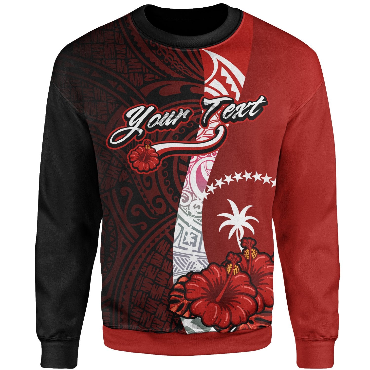 Chuuk Polynesian Custom Personalised Sweater - Coat Of Arm With Hibiscus Unisex Red - Polynesian Pride