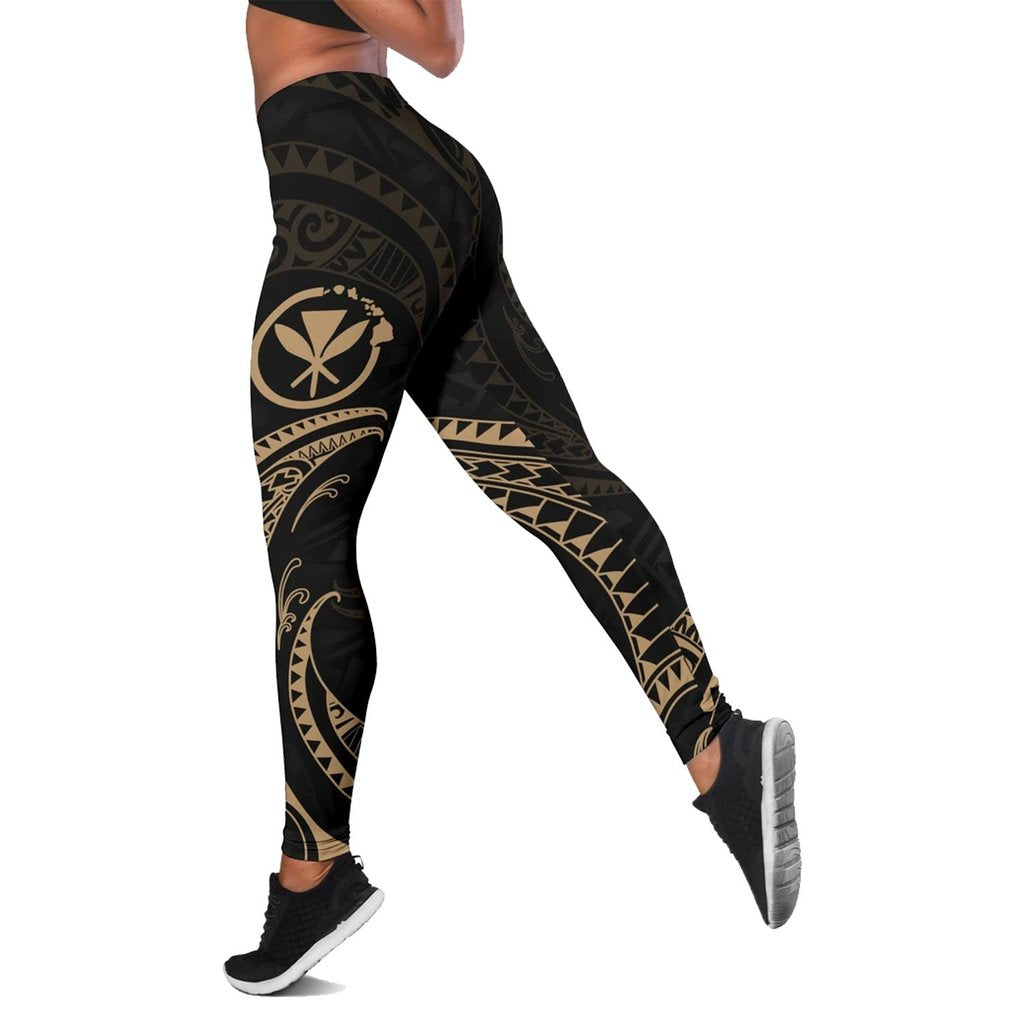 Polynesian Hawaii Women's Legging - Gold Tribal Wave Black - Polynesian Pride