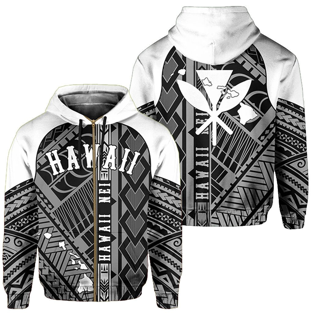 Hawaii Nei Hoodie Zip up Polynesian White Unisex Blue - Polynesian Pride