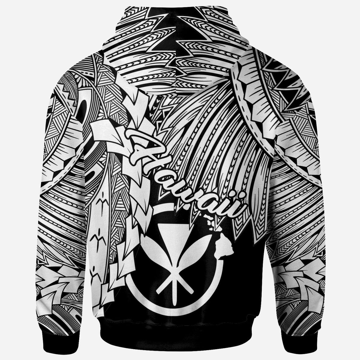 Polynesian Hawaii Hoodie Tribal Wave Tattoo White - Polynesian Pride