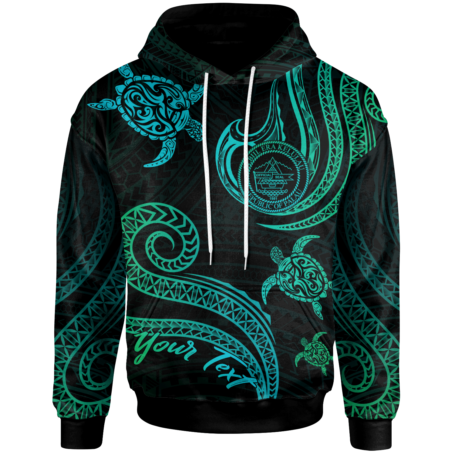 Palau Custom Hoodie Polynesian Turtle With Pattern Unisex Blue Green - Polynesian Pride