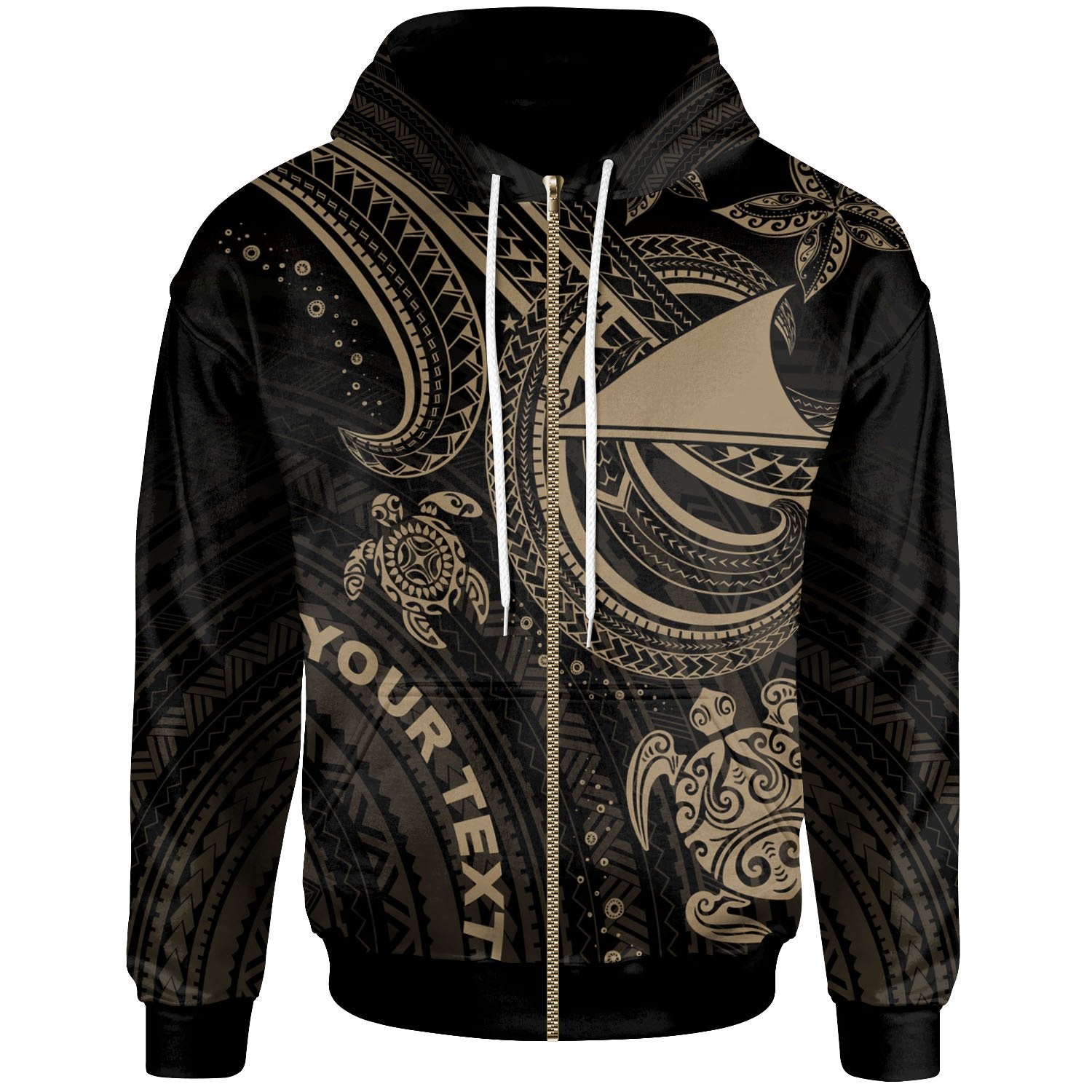 Tokelau Custom Zip up Hoodie Gold Turtle Unisex Gold - Polynesian Pride