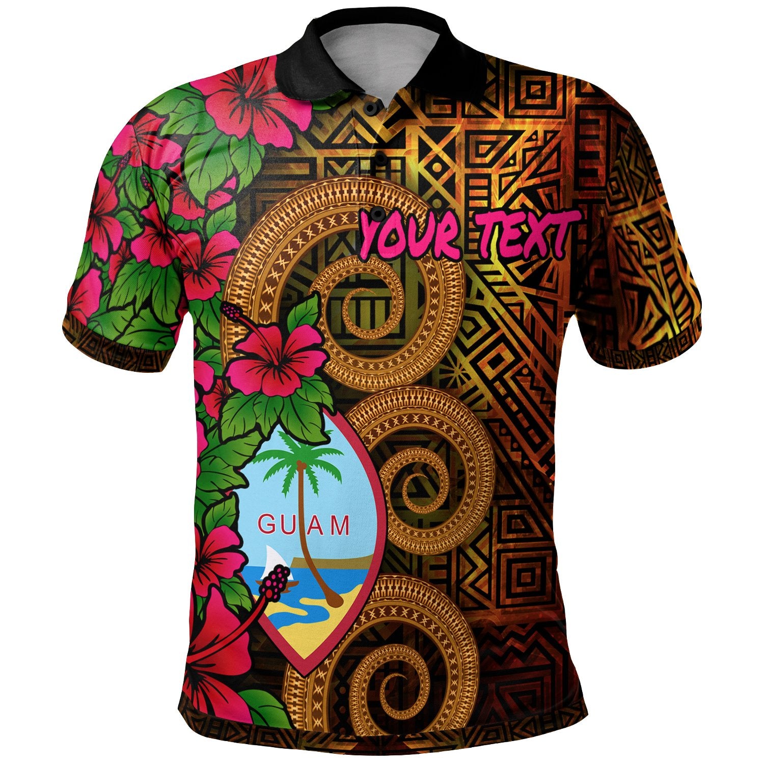 Guam Polynesian Custom Polo Shirt Hibiscus Vintage Unisex Orange - Polynesian Pride