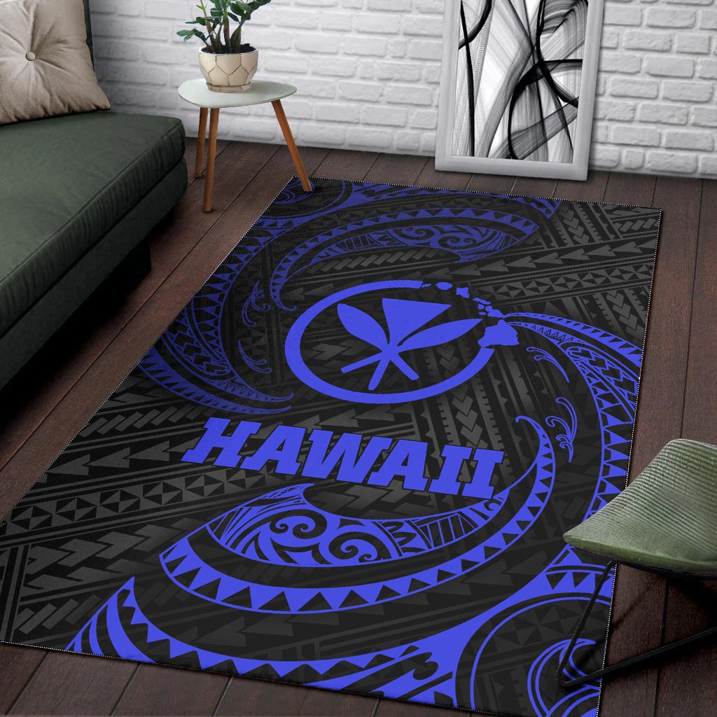 Hawaii Polynesian Area Rug - Blue Tribal Wave - Polynesian Pride