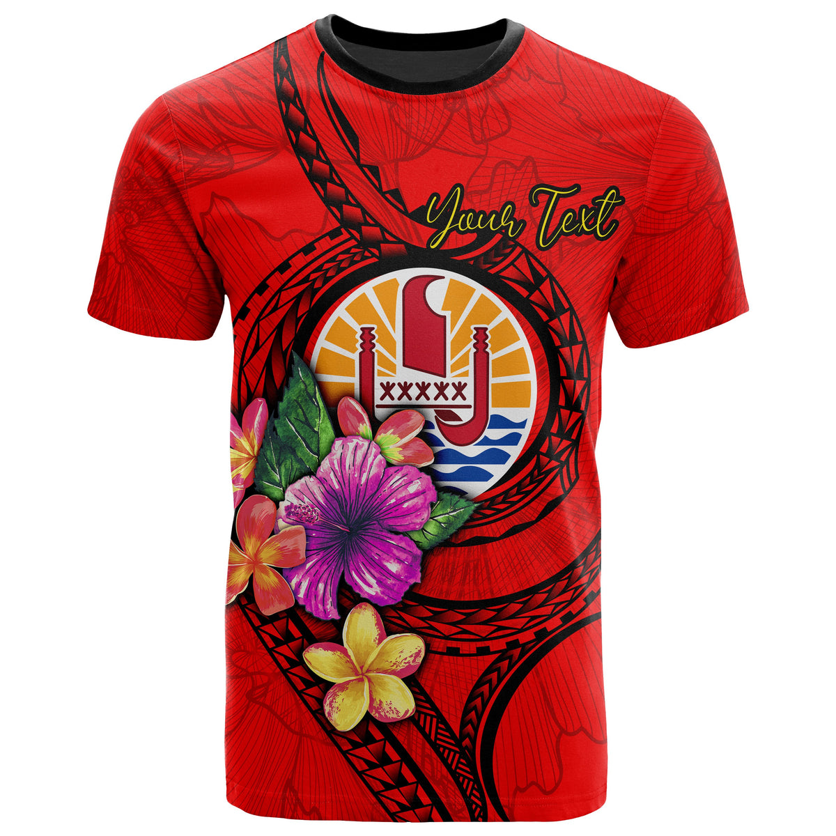 Tahiti Polynesian Custom T Shirt Floral With Seal Red Unisex Red - Polynesian Pride