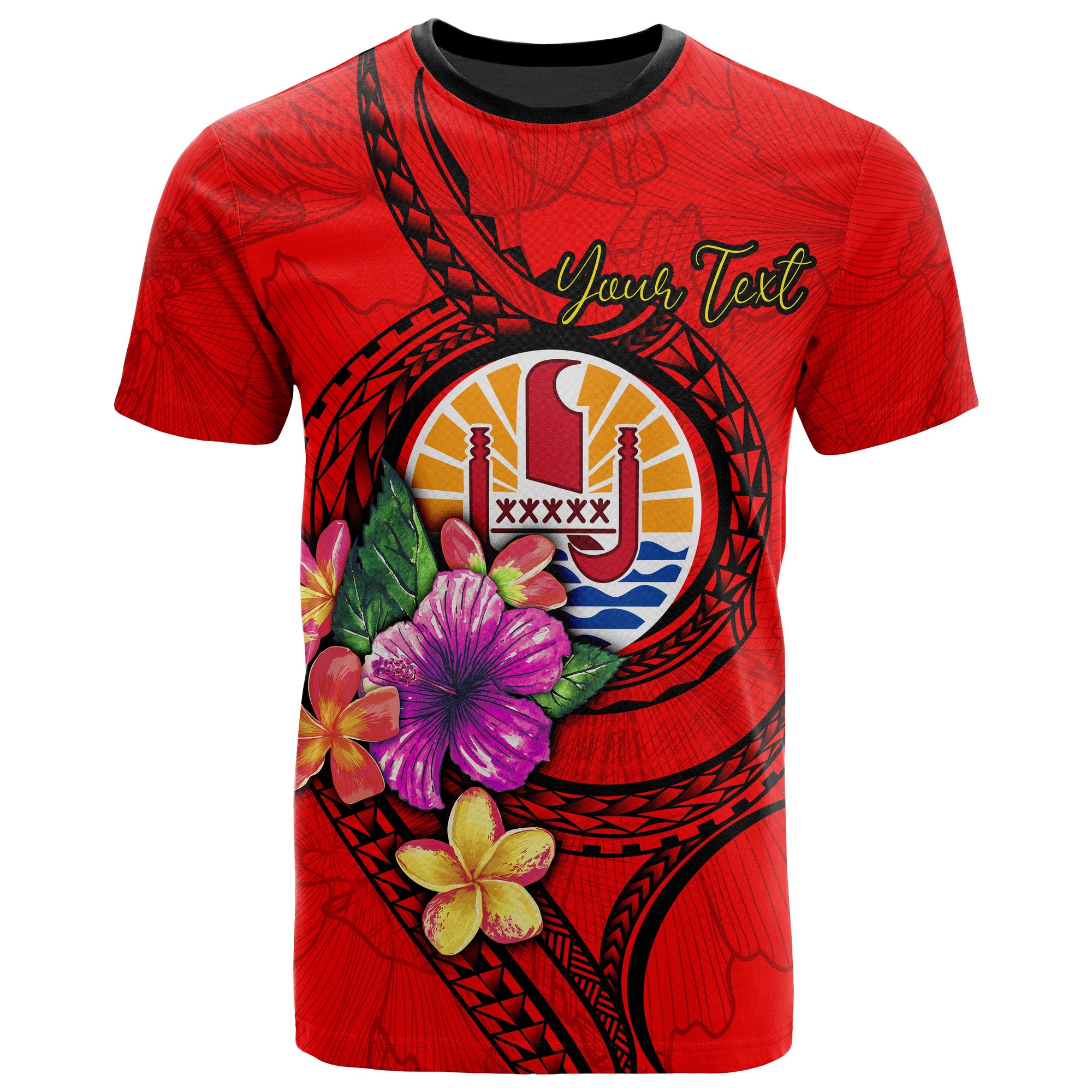 Tahiti Polynesian Custom T Shirt Floral With Seal Red Unisex Red - Polynesian Pride