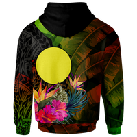 Palau Polynesian Zip up Hoodie Hibiscus and Banana Leaves - Polynesian Pride
