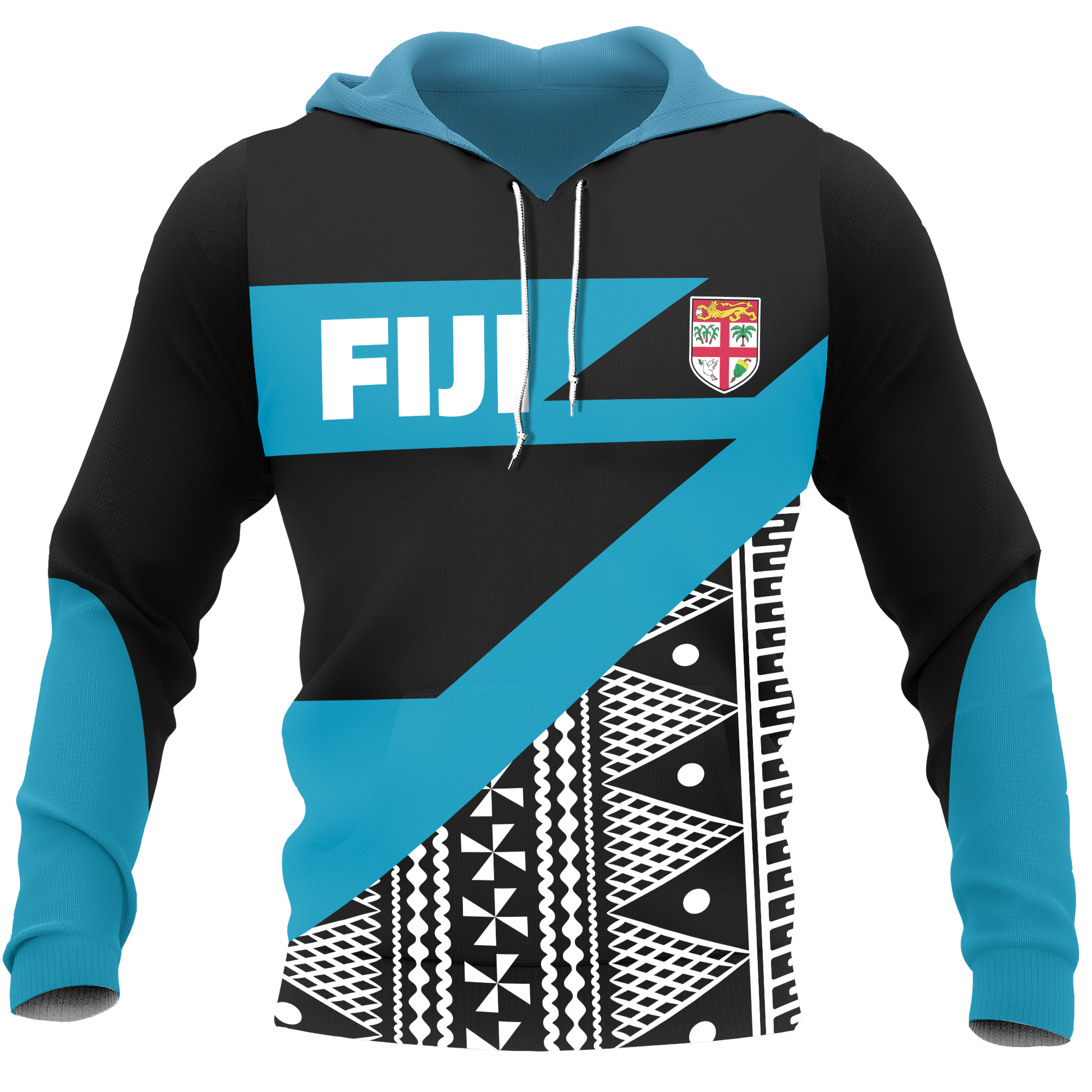 Fiji All Over Hoodie Tapa Firm Style Unisex Black - Polynesian Pride