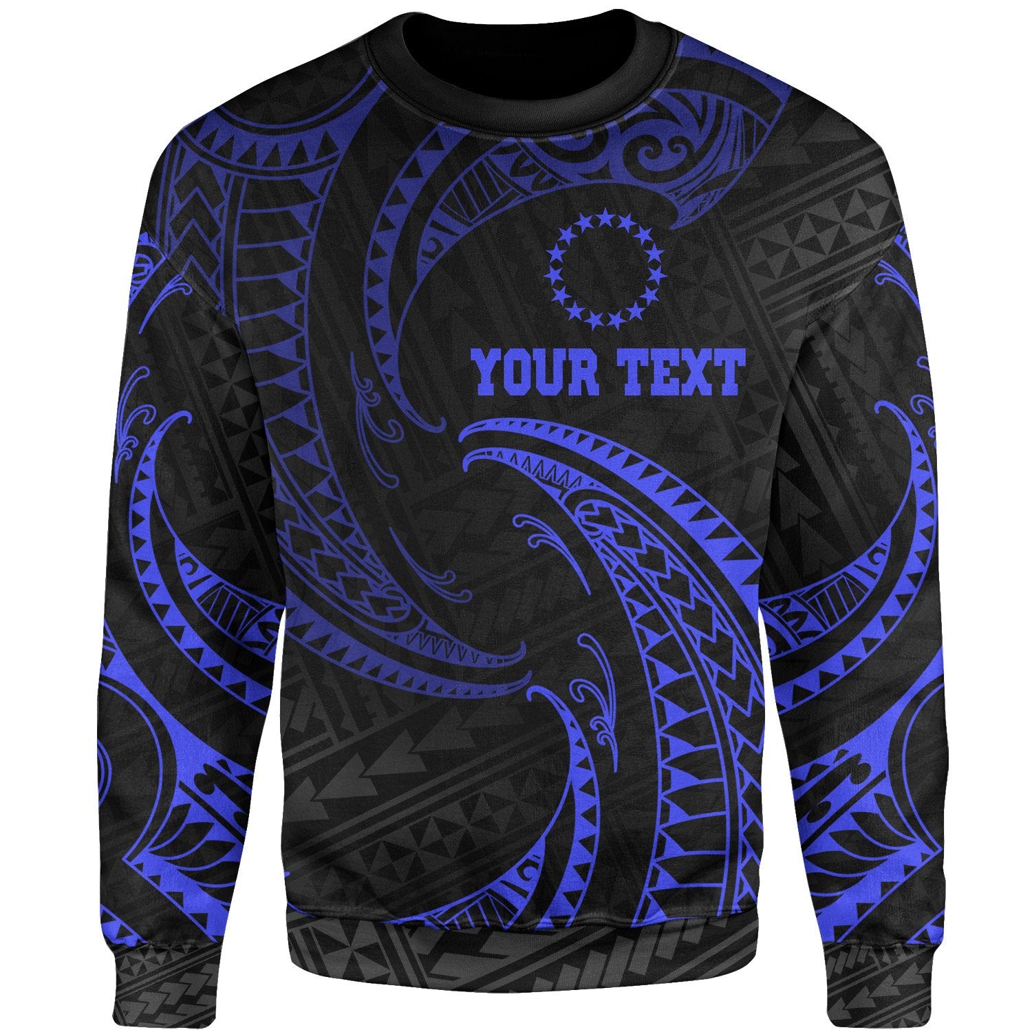 Cook Islands Polynesian Custom Personalised Sweater - Blue Tribal Wave Unisex Blue - Polynesian Pride