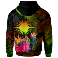 Marshall Islands Polynesian Custom Zip up Hoodie Hibiscus and Banana Leaves - Polynesian Pride