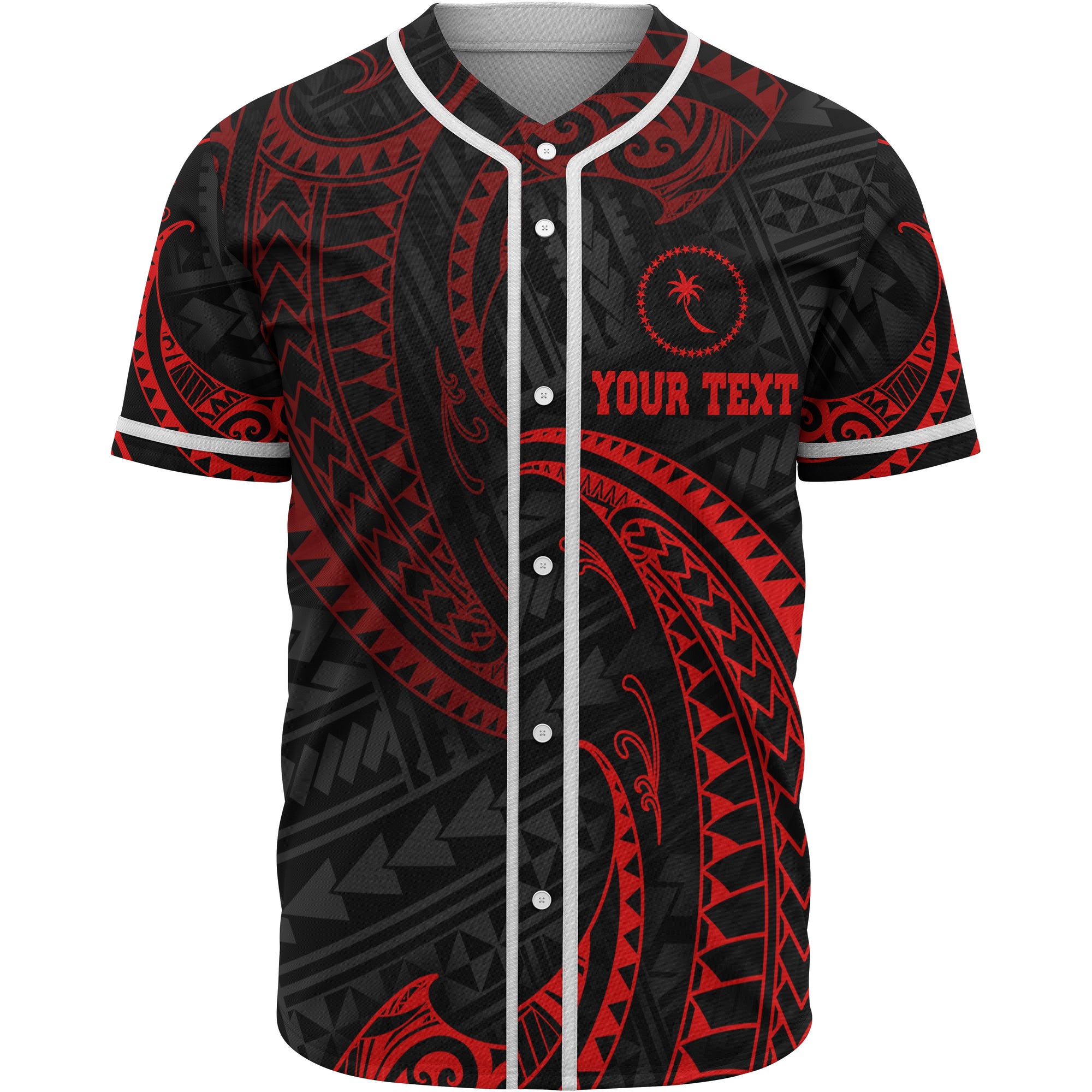 Chuuk Polynesian Custom Personalised Baseball Shirt - Red Tribal Wave Unisex Red - Polynesian Pride