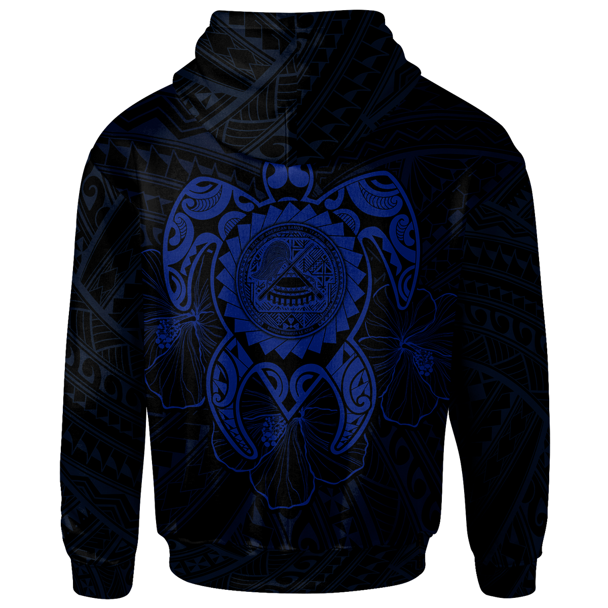 American Samoa Polynesian Hoodie Vintage Polynesian Turtle (Blue) - Polynesian Pride